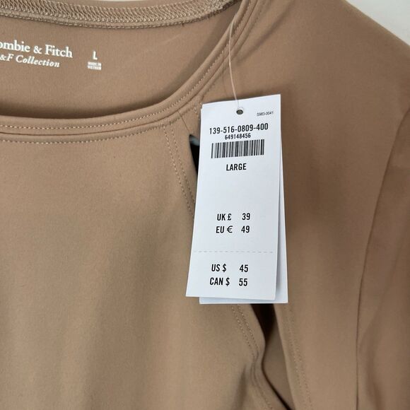 ABERCROMBIE & FITCH Soft A&F Collection Tan Long Sleeve Cutout Nylon Bodysuit L - Picture 3 of 7